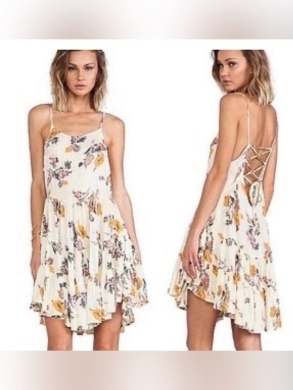 Intimately Free People Cream With Floral Detail Strapy Dress - XS